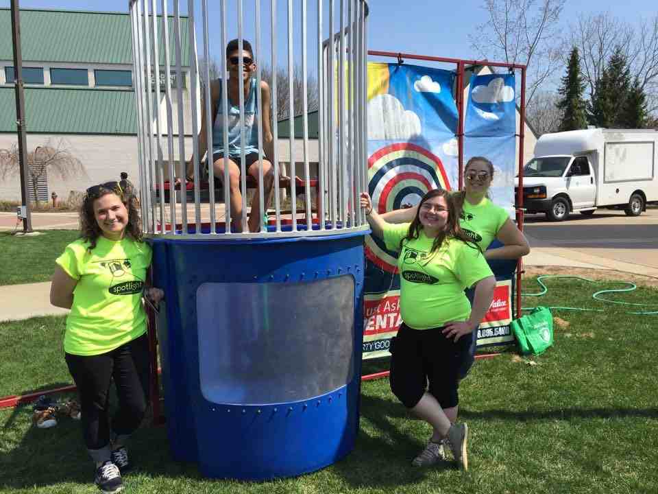 Students with a water dunk tank